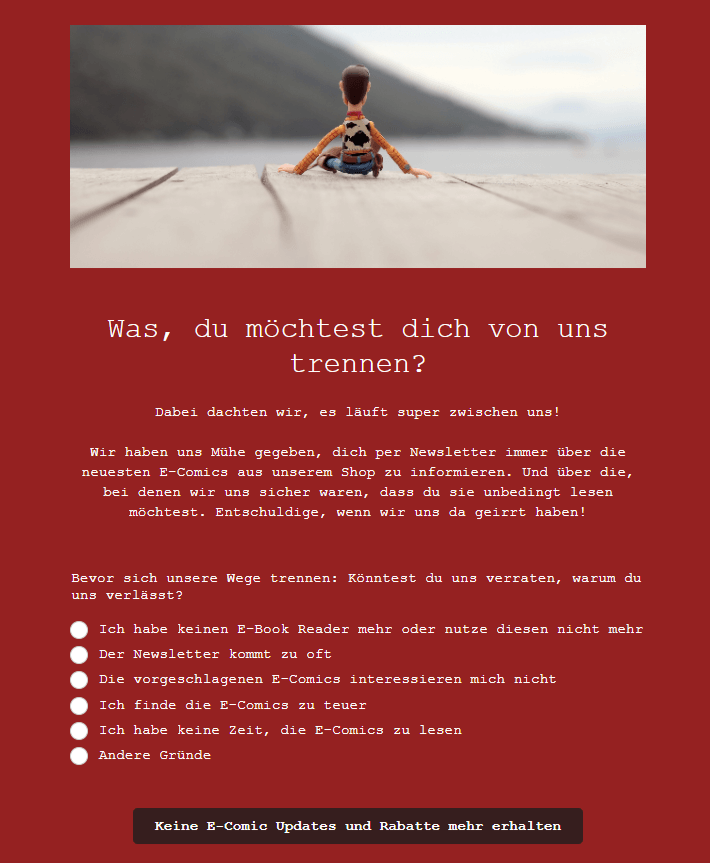 Text für Newsletter-Abmeldeseite