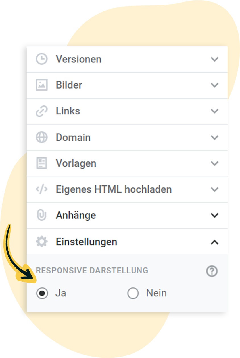 Aus-/ und Abwählen der responsiven Darstellung im Mailing-Editor