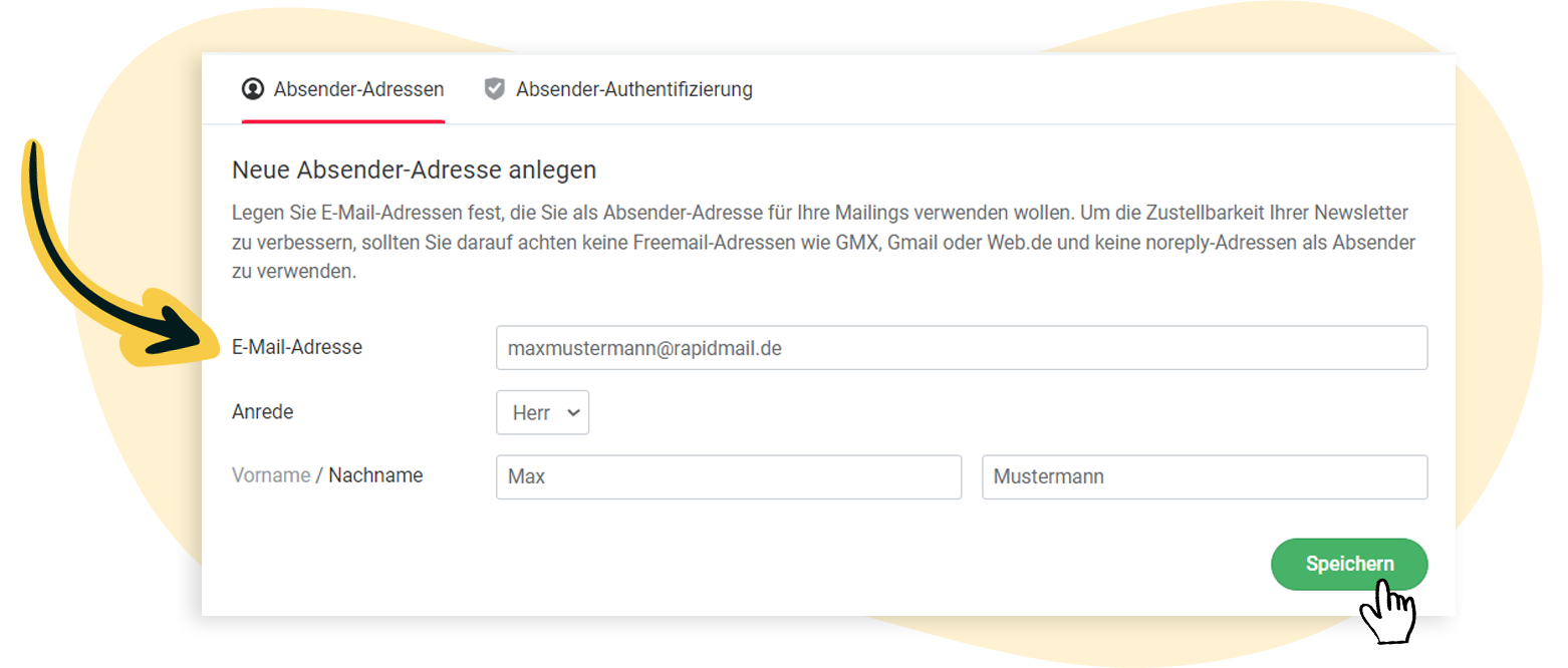 absender-adresse anlegen