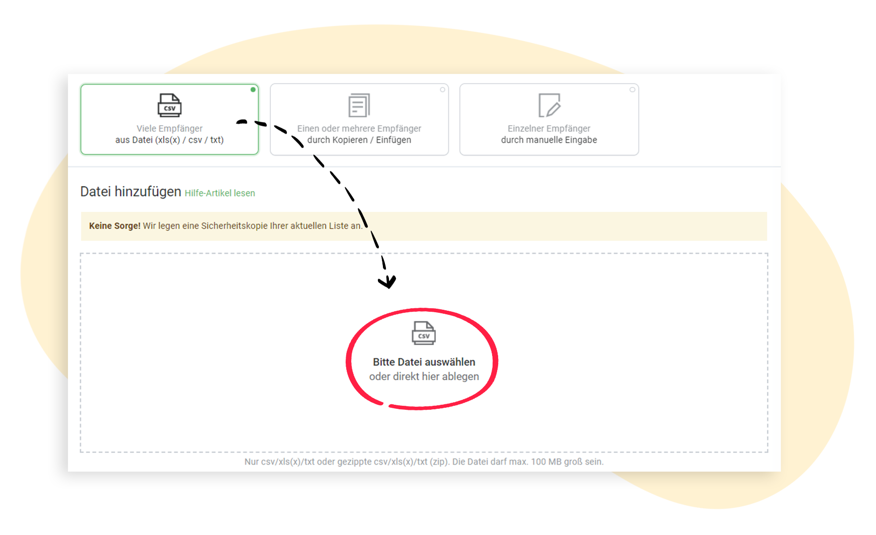 Excel-Datei mit Stichworten importieren