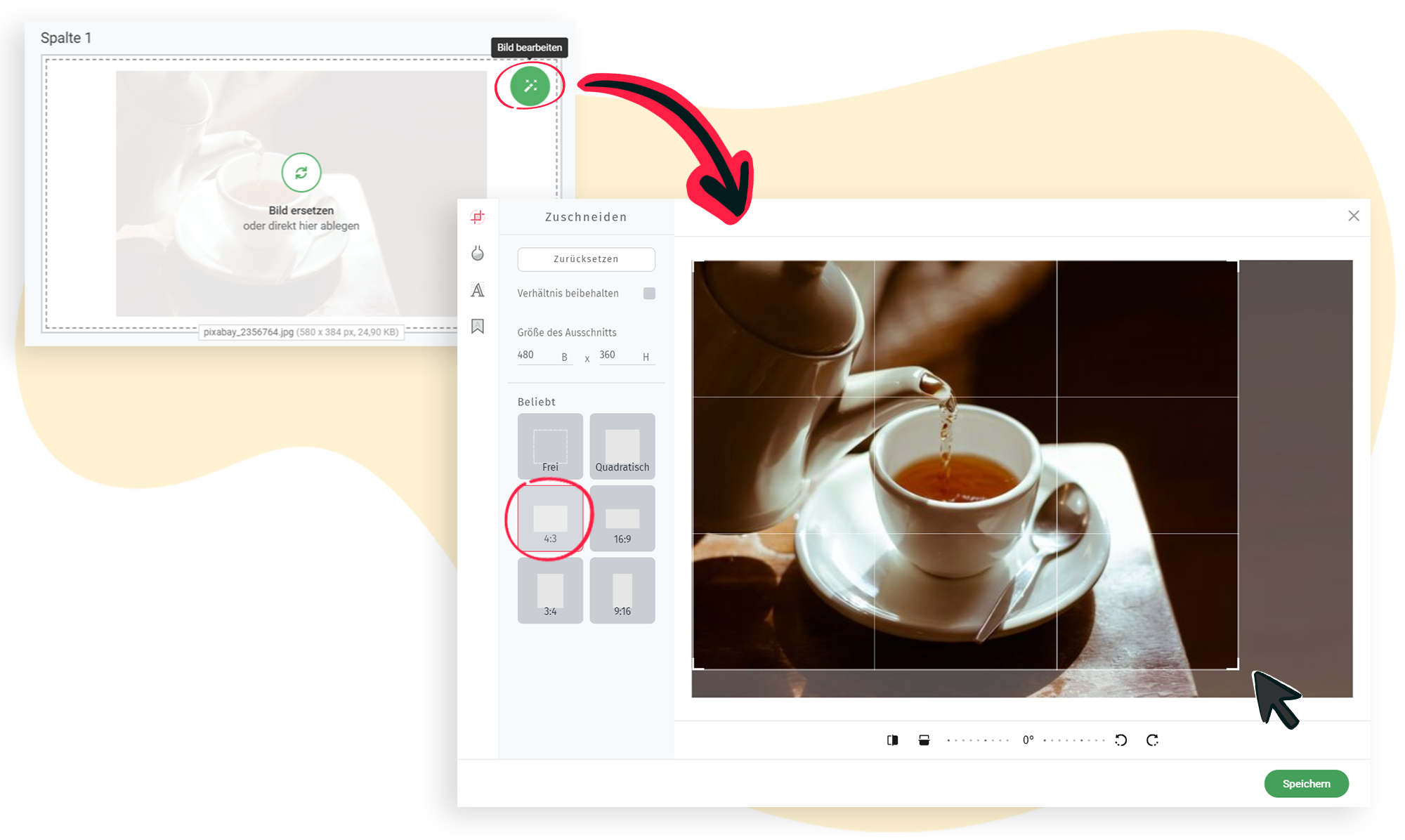 Bild-Editor öffnen, um BildgröÃe und -format einzustellen