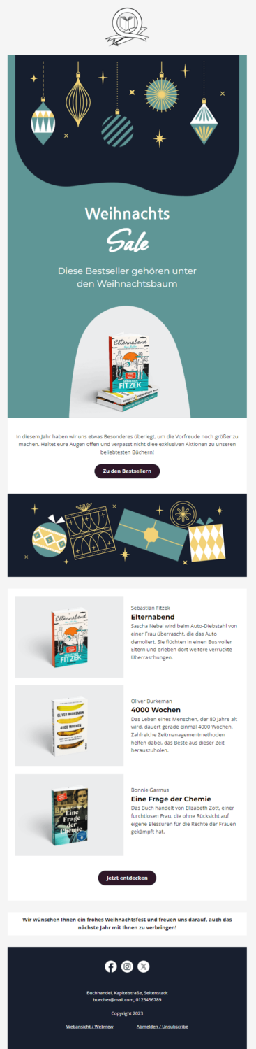 Newsletter eines Onlineshops für Bücher