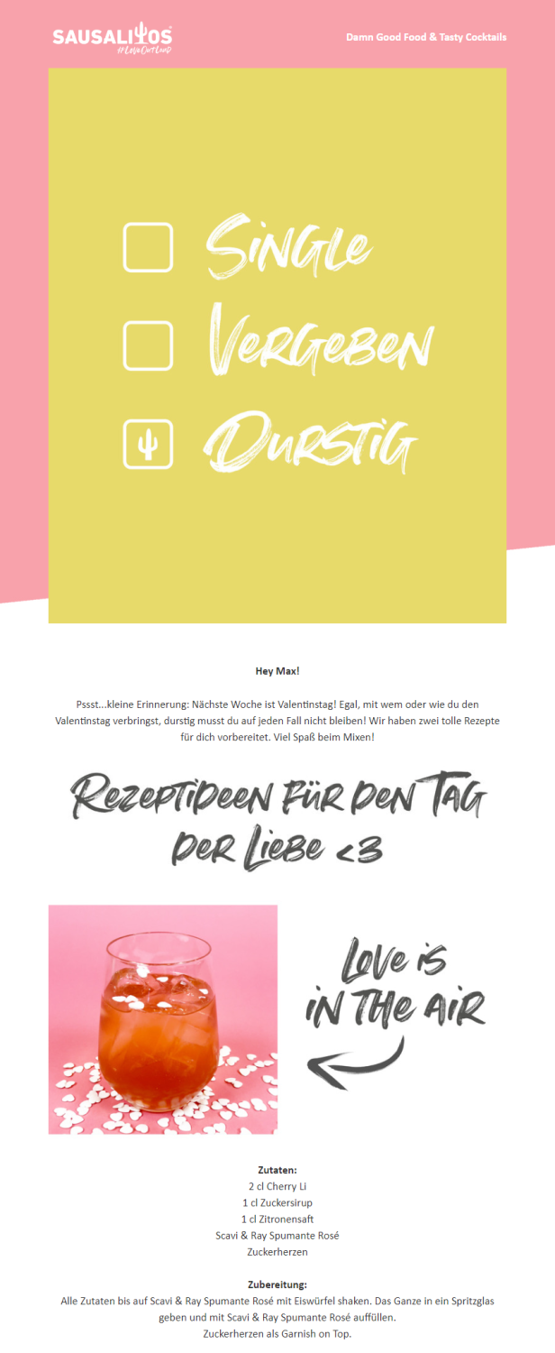 Newsletter-Beispiel Valentinstag Sausalitos
