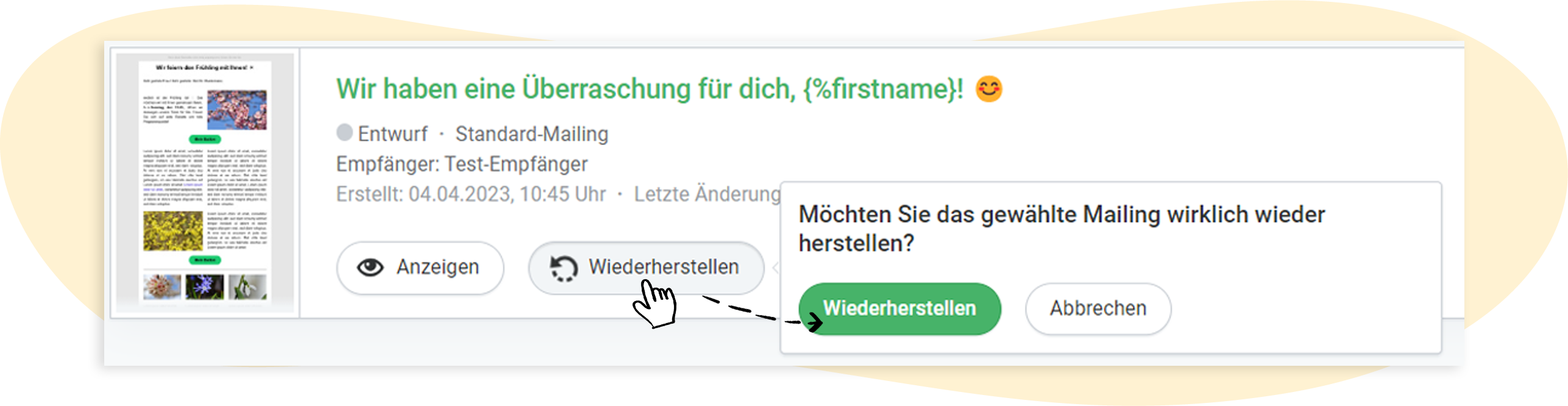 Mailing wiederherstellen