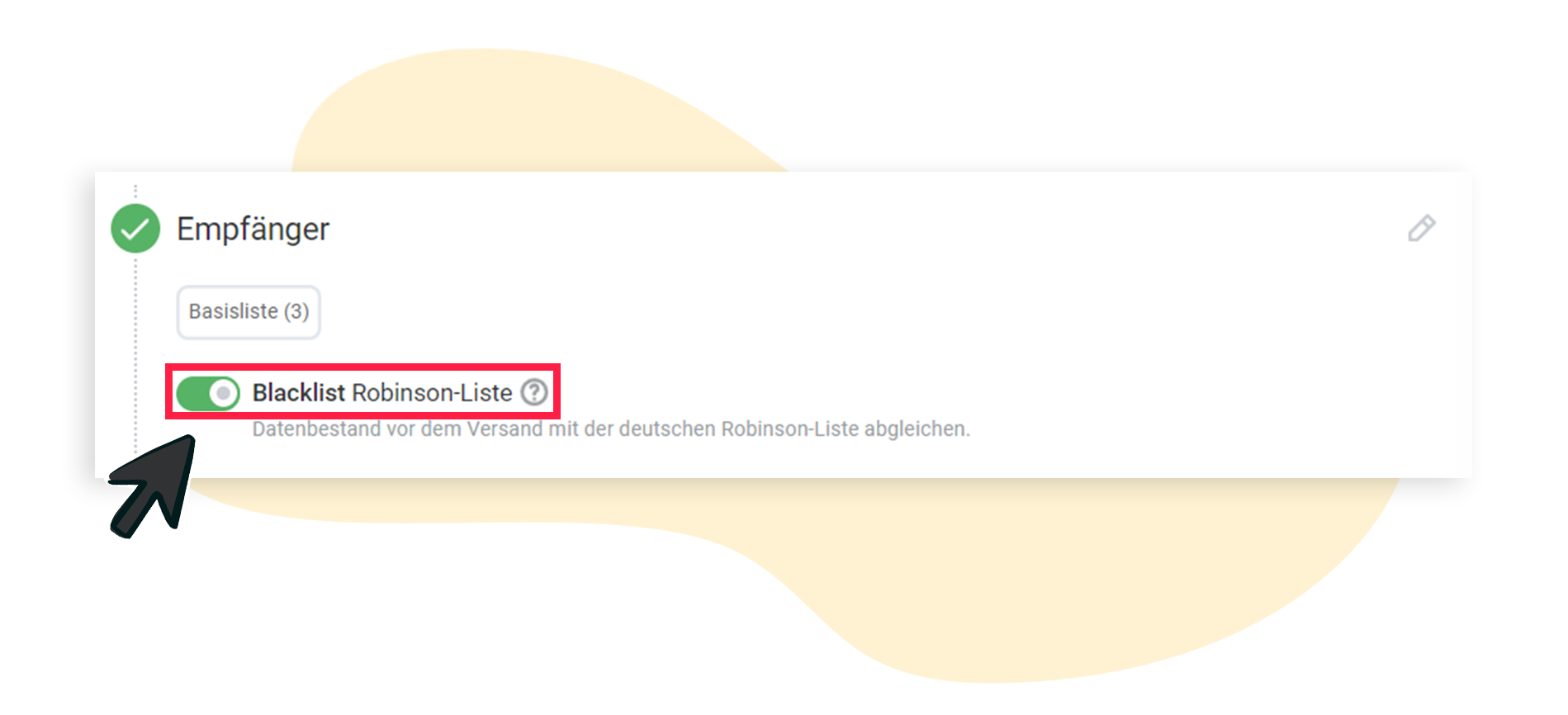 Abgleich vor Versand: Aktivierung der Option