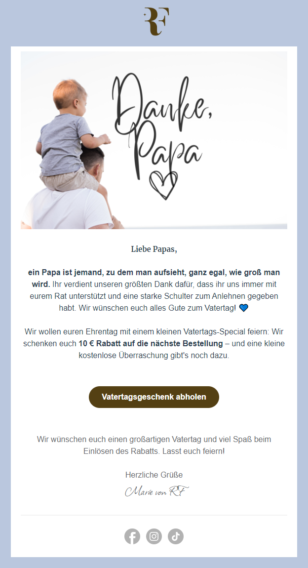 Vatertags-Newsletter Beispiel mit einem Text, der von Herzen kommt