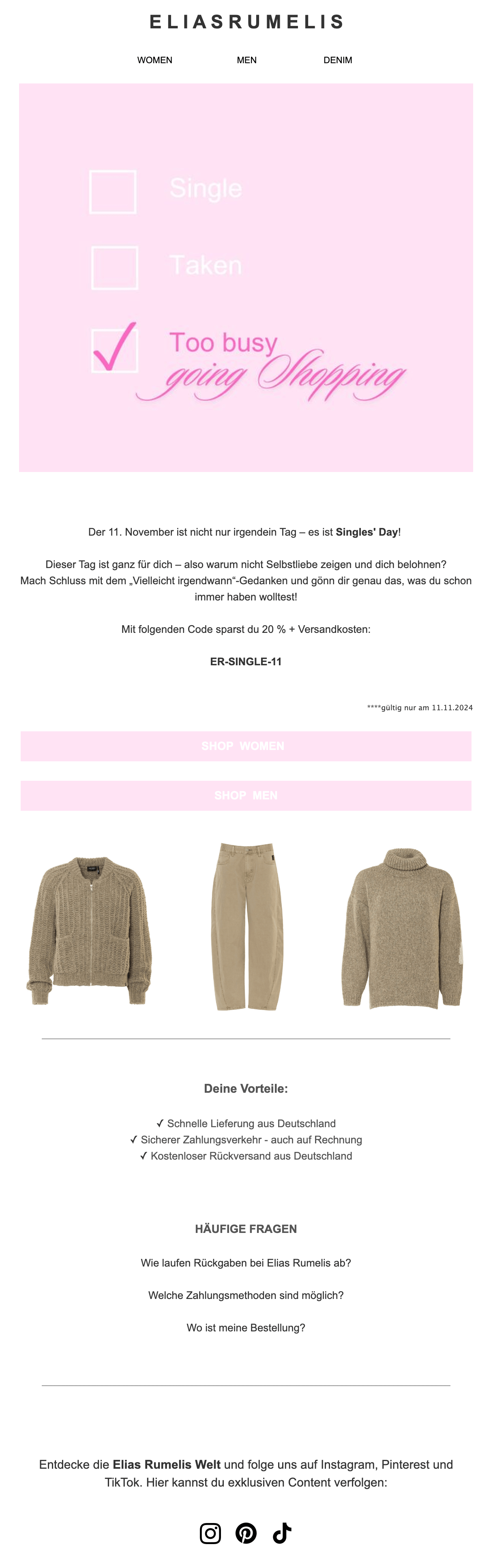 Beispiel einer Newsletter-Marketing-Kampagne zum Singles' Day von Elisas Rumelis