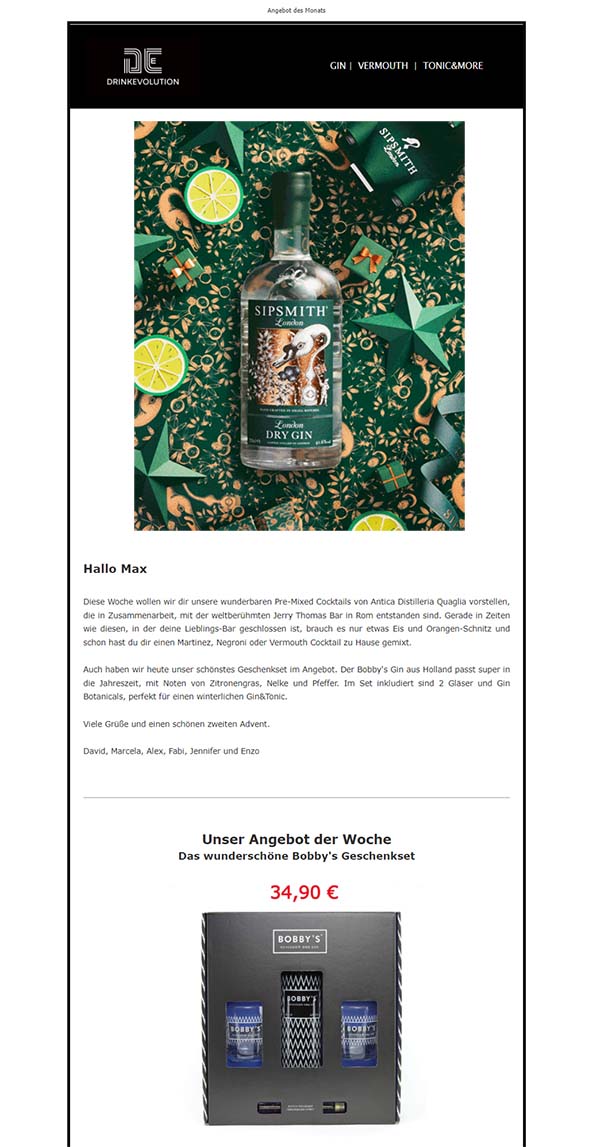 Newsletter-Beispiel Geschenksets zu Nikolaus