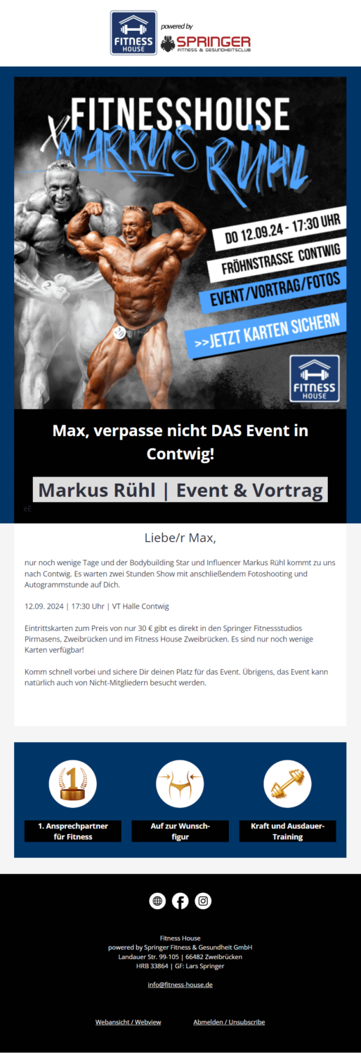 Fitness-E-Mail-Marketing-Beispiel_Einladung zu einem Event
