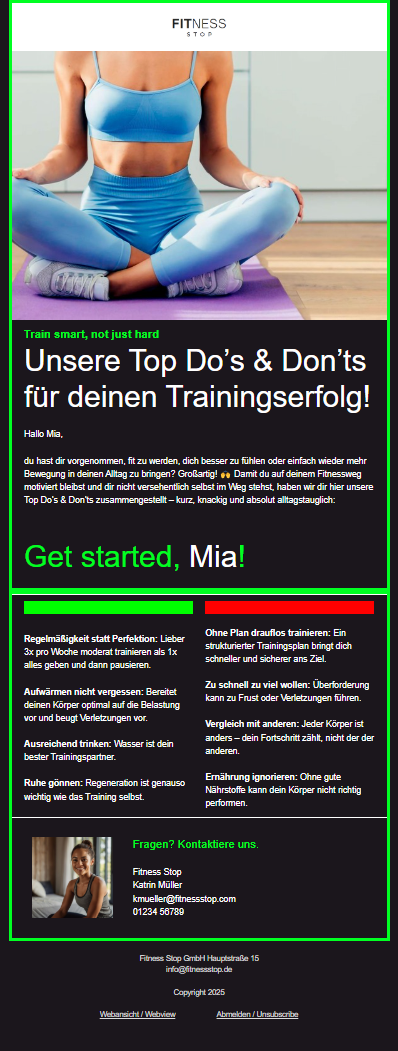 Negativbeispiel fÃ¼r Barrierefreiheit im E-Mail-Marketing mit Informationsvermittlung Ã¼ber Farben