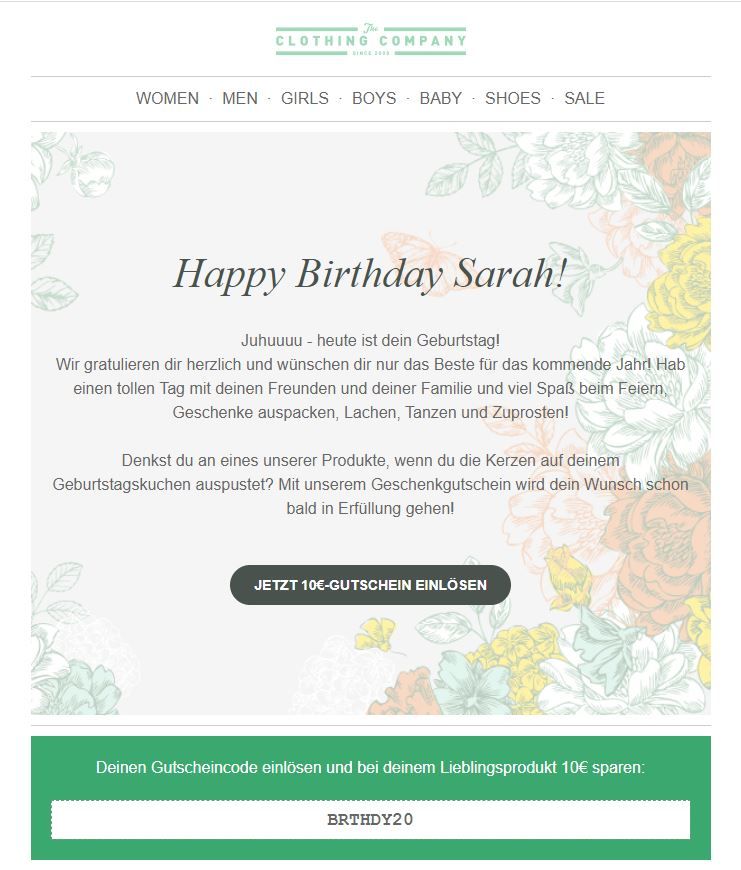 Geburtstags-Newsletter mit Gutschein