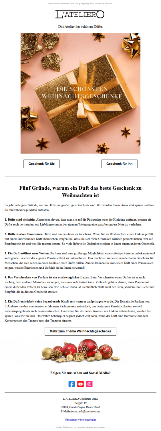 Newsletter-Idee L’ATELIERO Cosmetics