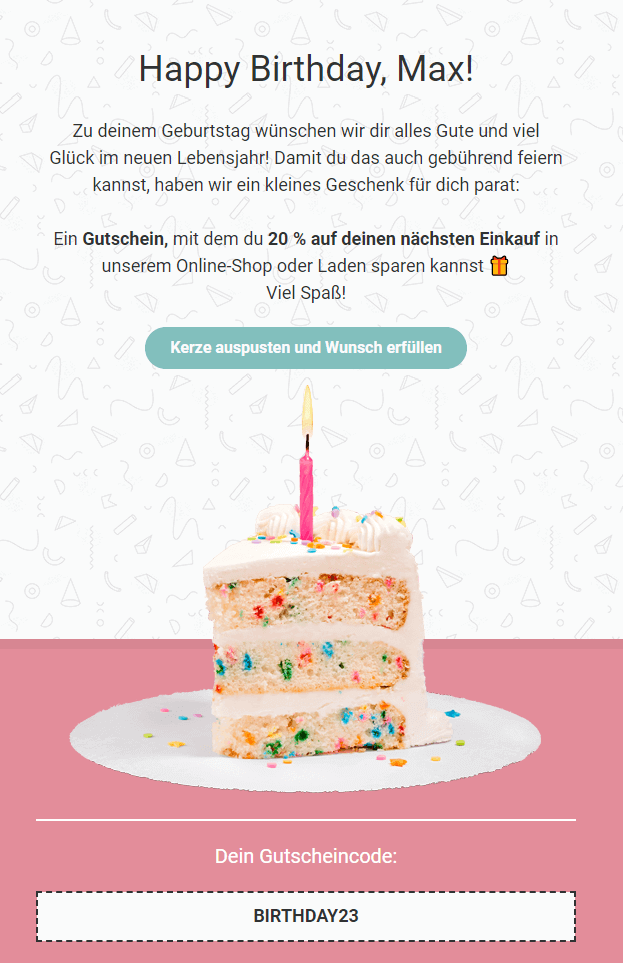 Beispiel für Geburtstagsmailing mit einem Gutschein