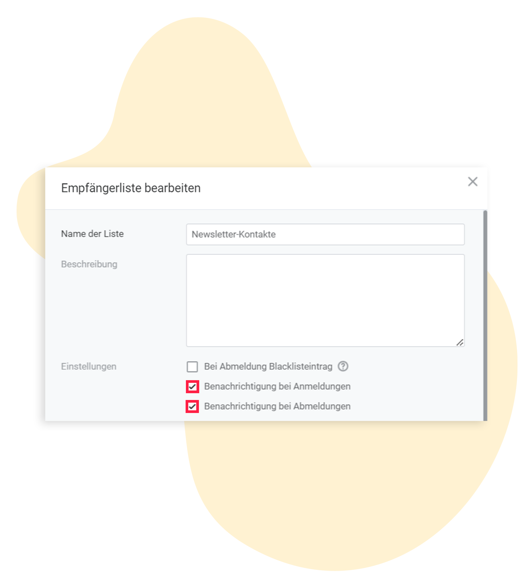 Benachrichtigung bei Newsletteran- und Abmeldung in einer Empfängerliste aktivieren
