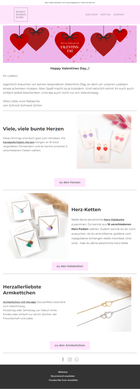 Newsletter-Beispiel Valentinstagsgeschenke in Herzform
