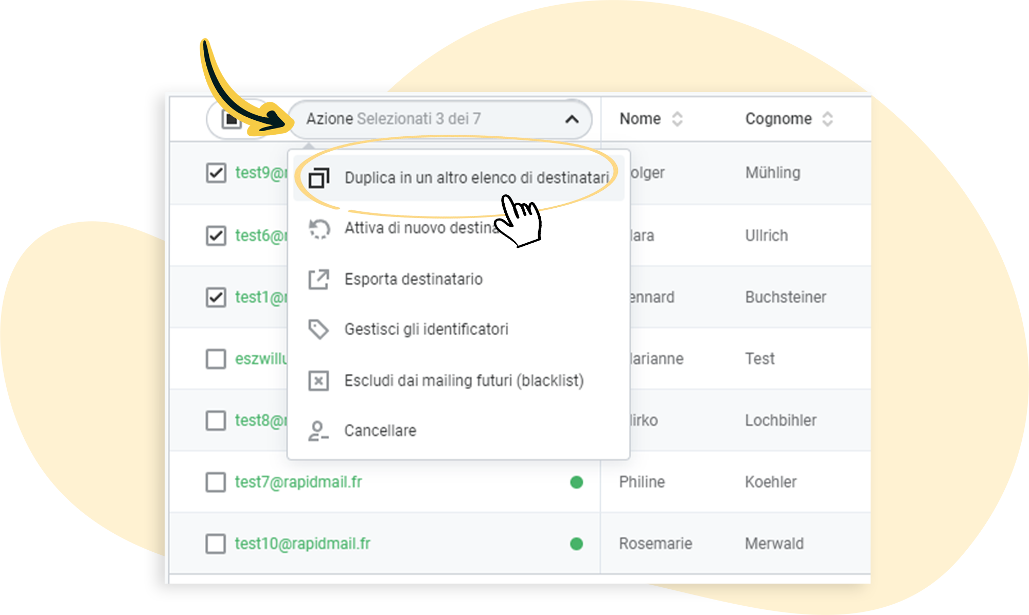 Duplica in un altro elenco di destinatari