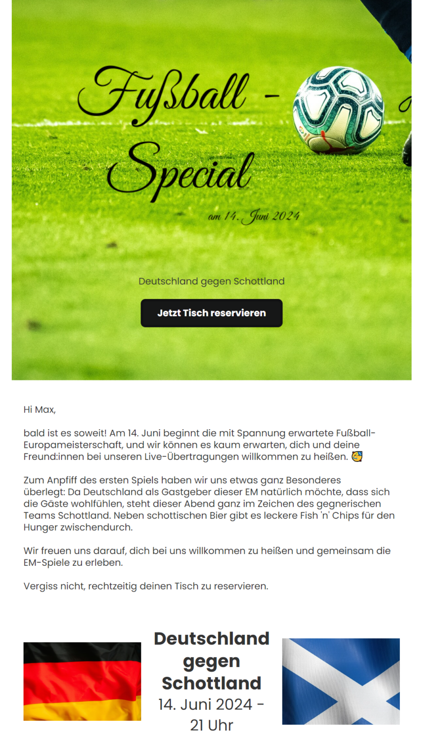 Restaurant-Newsletter zur Fußball-EM