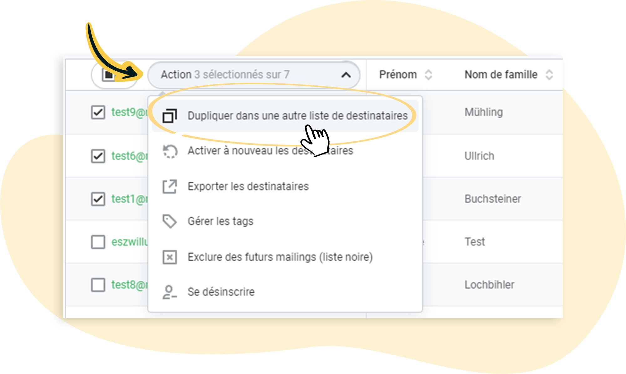 Dupliquer des destinataires dans une autre liste rapidmail