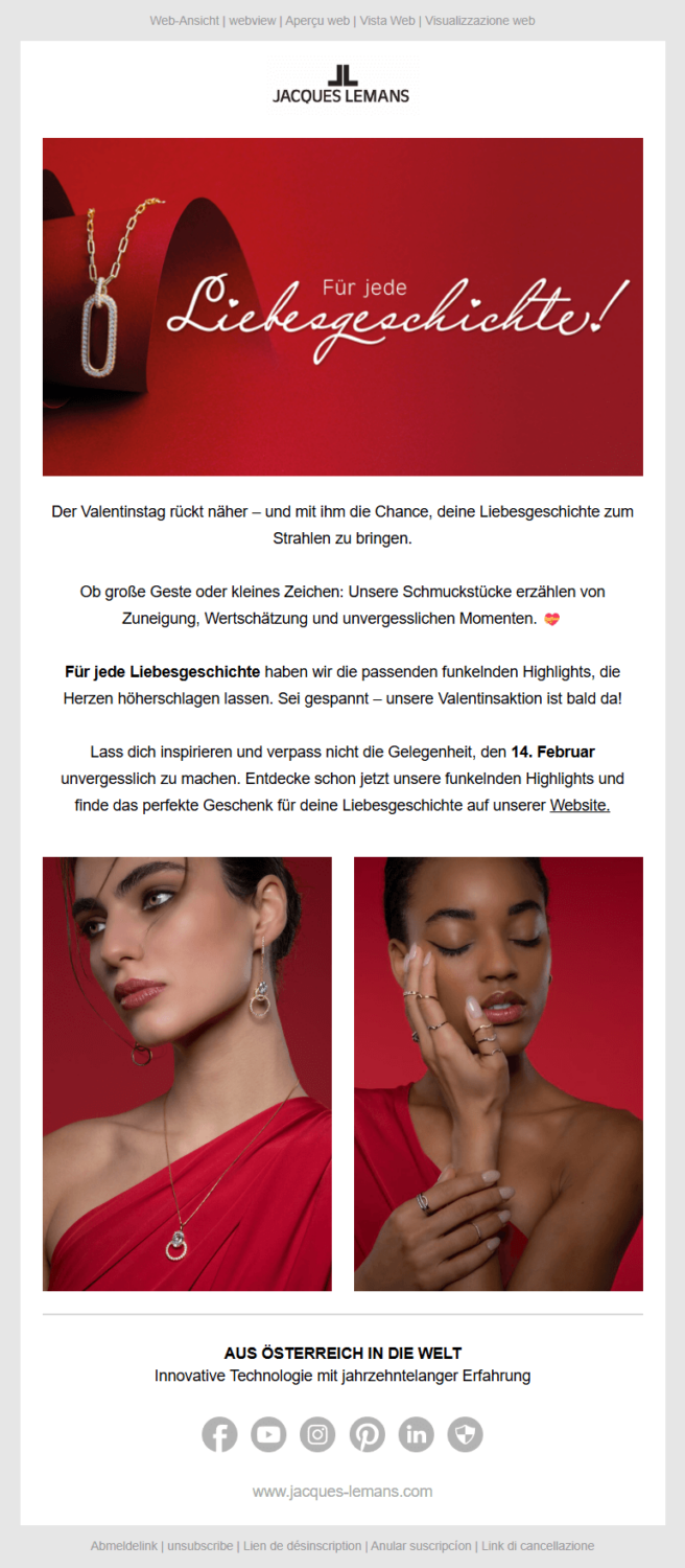 Newsletter-Beispiel zum Valentinstag Jacques Lemans