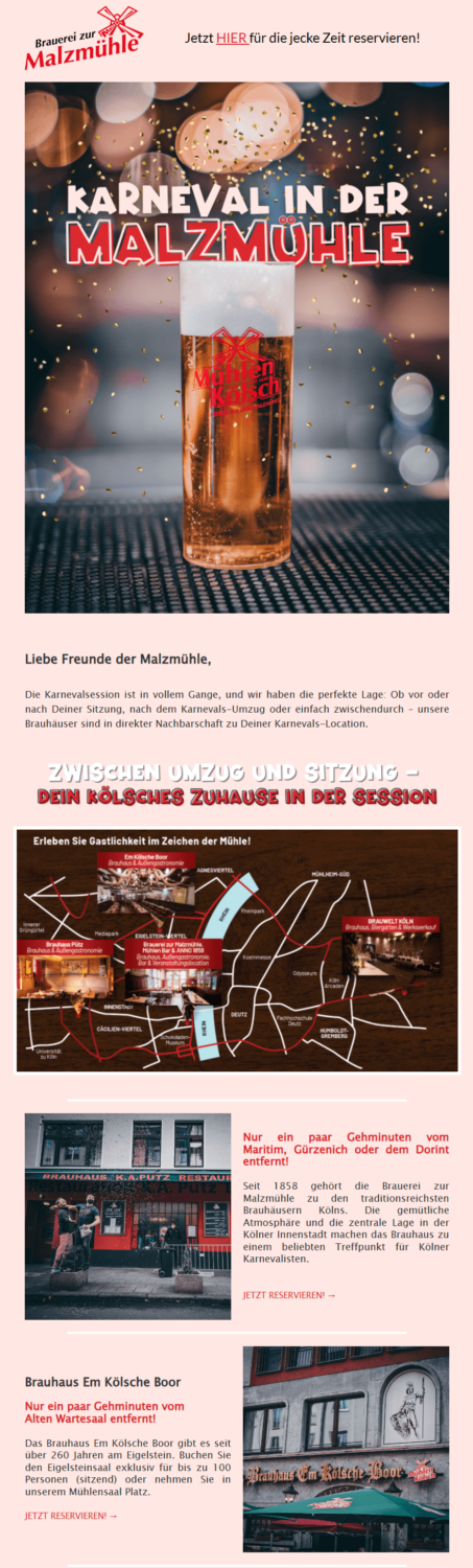 Karnevals-Newsletter-Beispiel der Kölner Brauerei zur Malzmühle