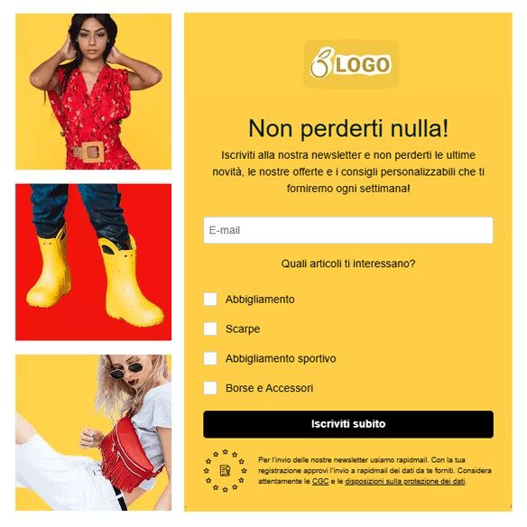 Esempio di un form di registrazione con riferimento alle normative privacy