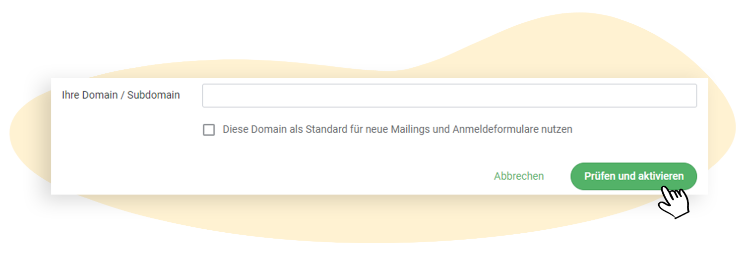 Domain in das Feld eingeben, als Standard speichern und aktivieren
