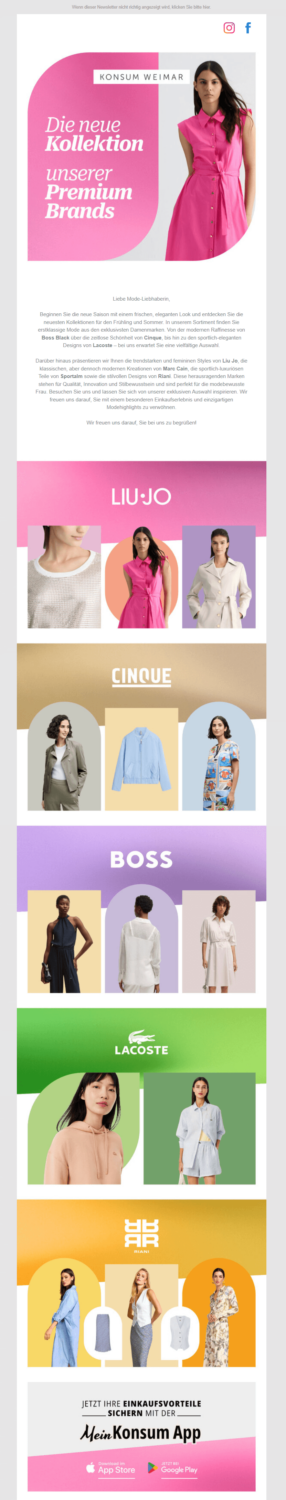 Sommer-Newsletter-Beispiel zur Vorstellung der neuen Fashion-Sommerkollektion