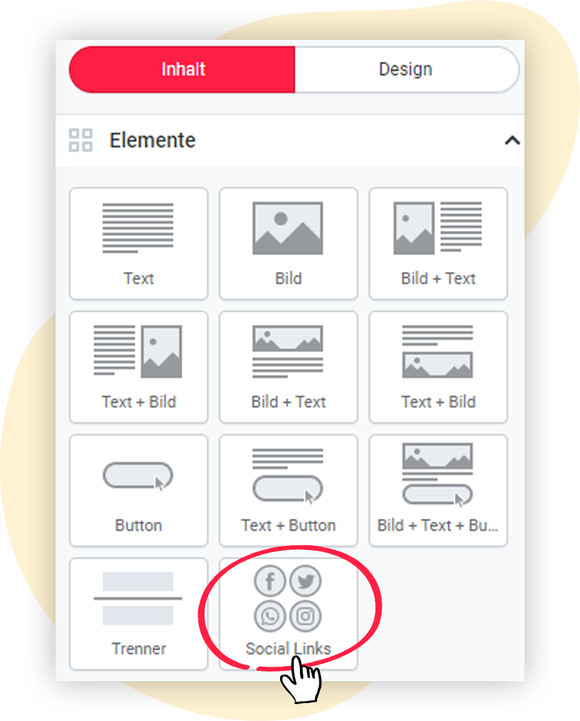 Social icons im Editor als Element