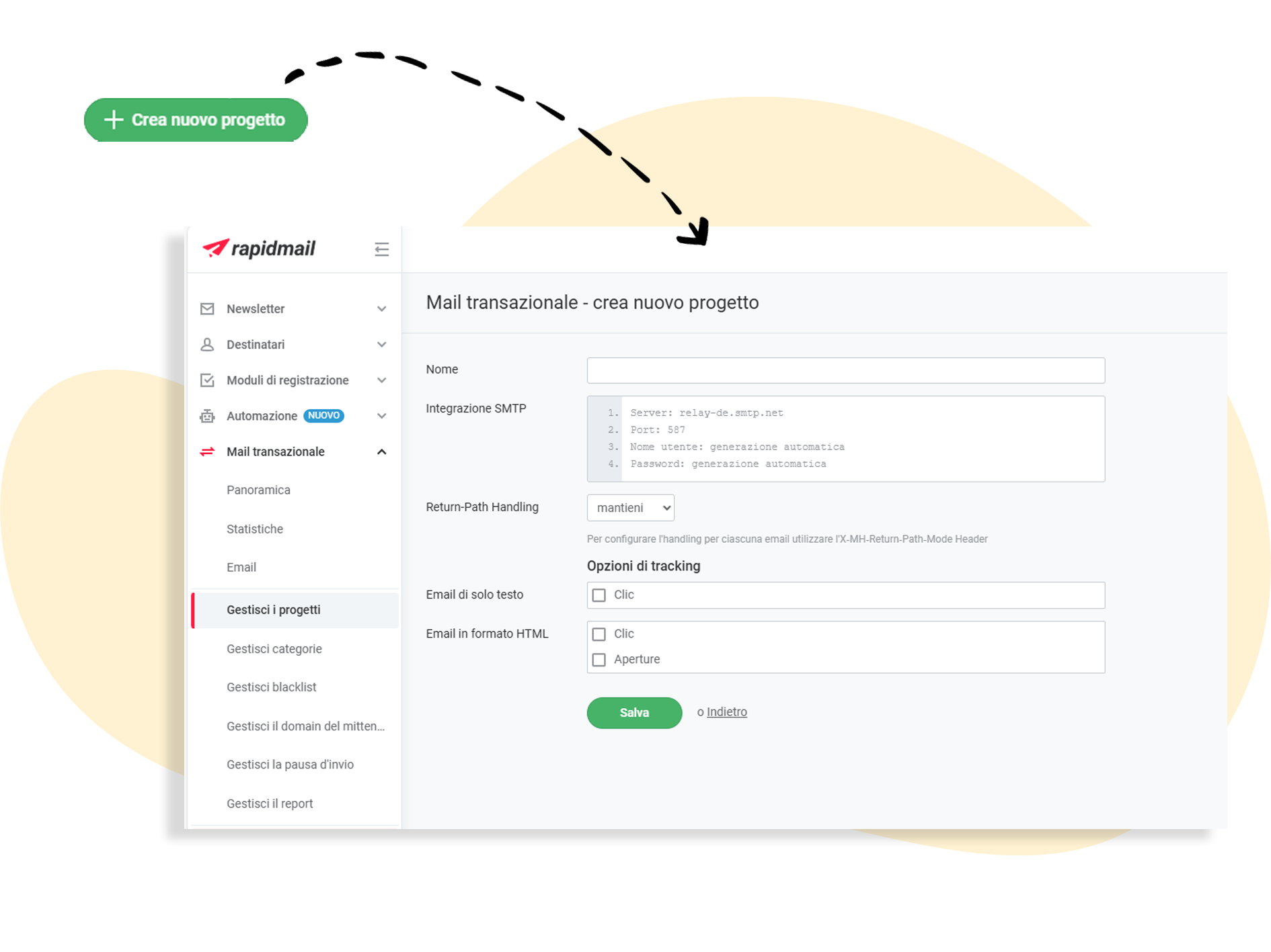 Creazione di un nuovo progetto per email transazionali