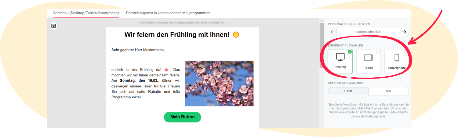Vorschaufunktion: Verschiedene Endgeräte testen