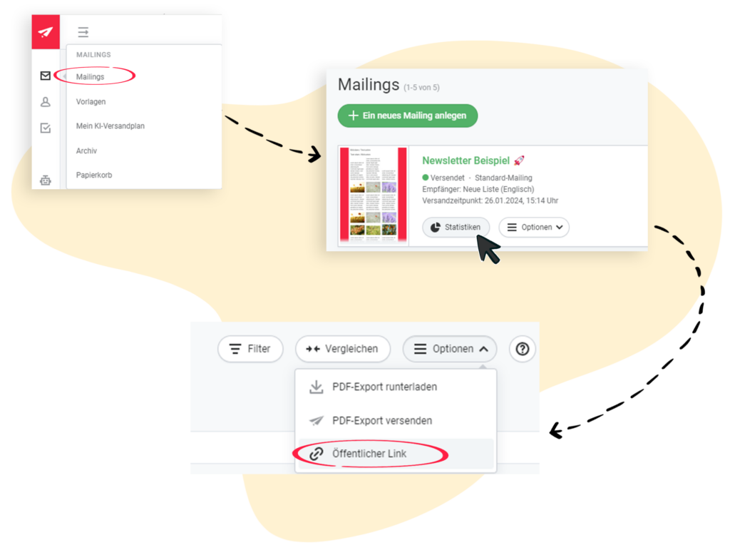 Statistik-Link zum Weitergeben aufrufen
