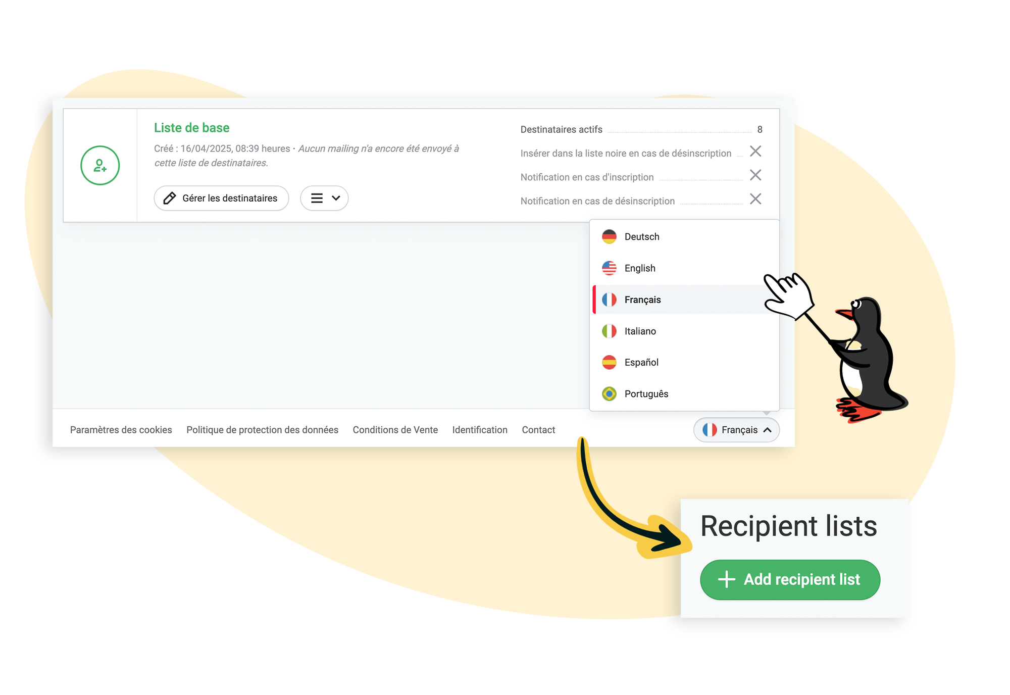Processus de changement de langue pour créer un formulaire d'inscription dans une autre langue