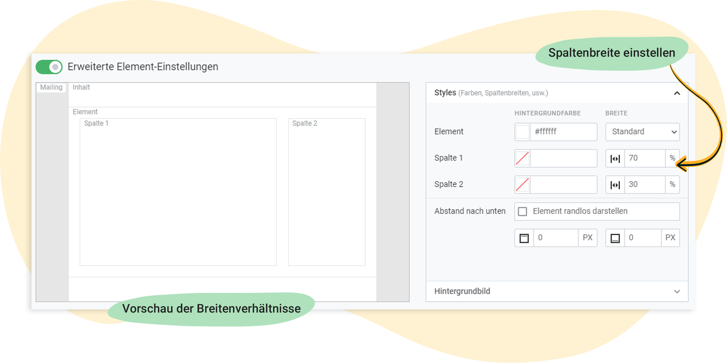 Spaltenbreite im Mailing einstellen