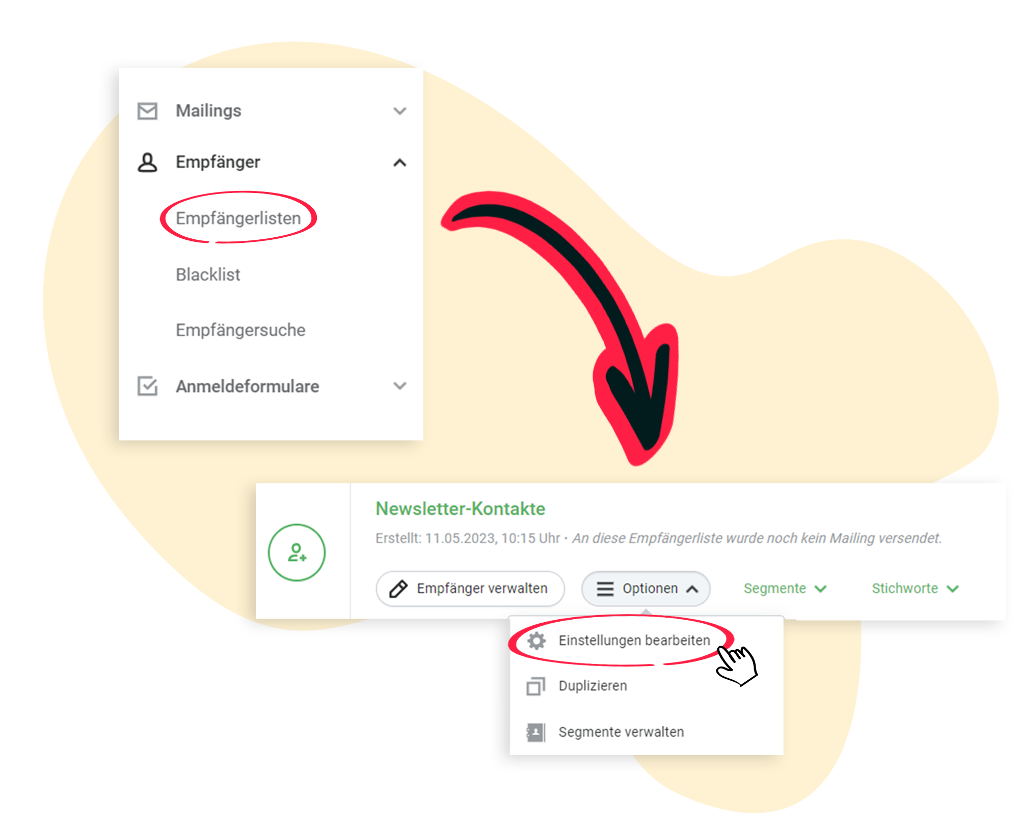 Einstellungen einer Empfängerliste bearbeiten