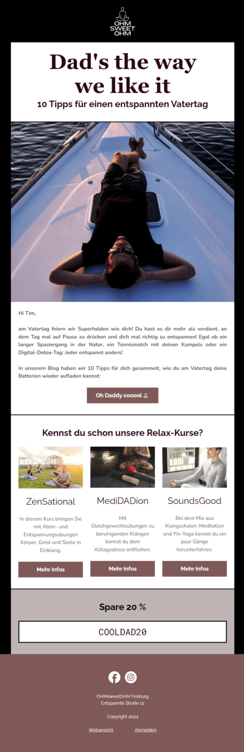 Vatertags-Newsletter-Beispiel mit Entspannungstipps