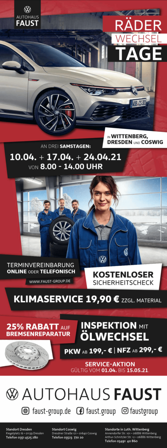 Mailing-Beispiel des Kfz-Betriebs Autohaus Faust mit Werbung für die Radwechseltage