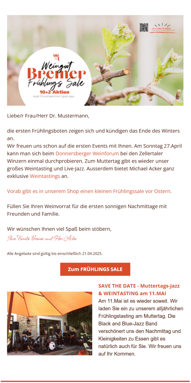 E-Mail-Marketing-Beispiel Weingut Bremer