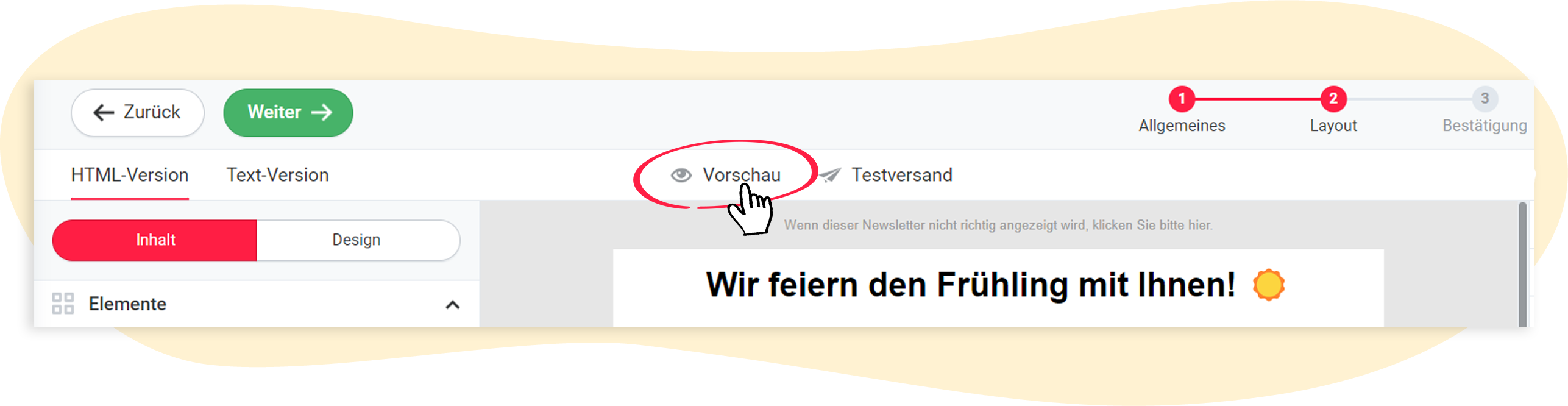 Vorschaufunktion im rapidmail Mailing-Editor