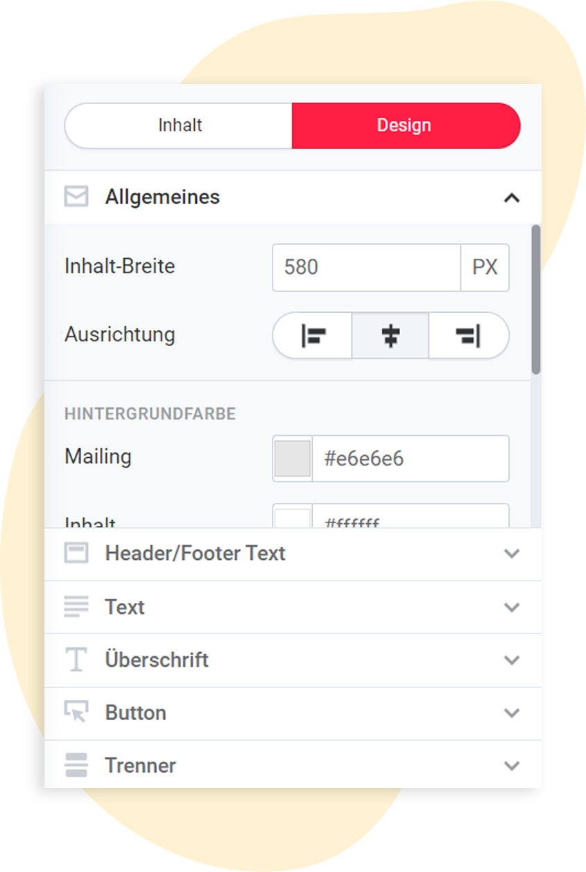 In der Grafik werden die Designeinstellungen hinsichtlich der Breite eines Inhalts abgebildet