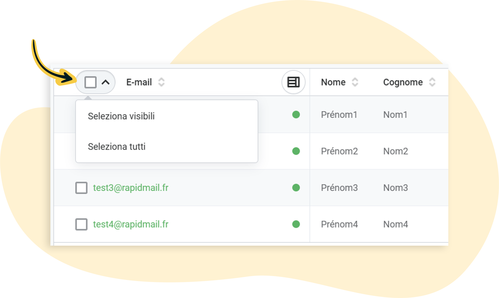 Seleziona i contatti visibili o tutti