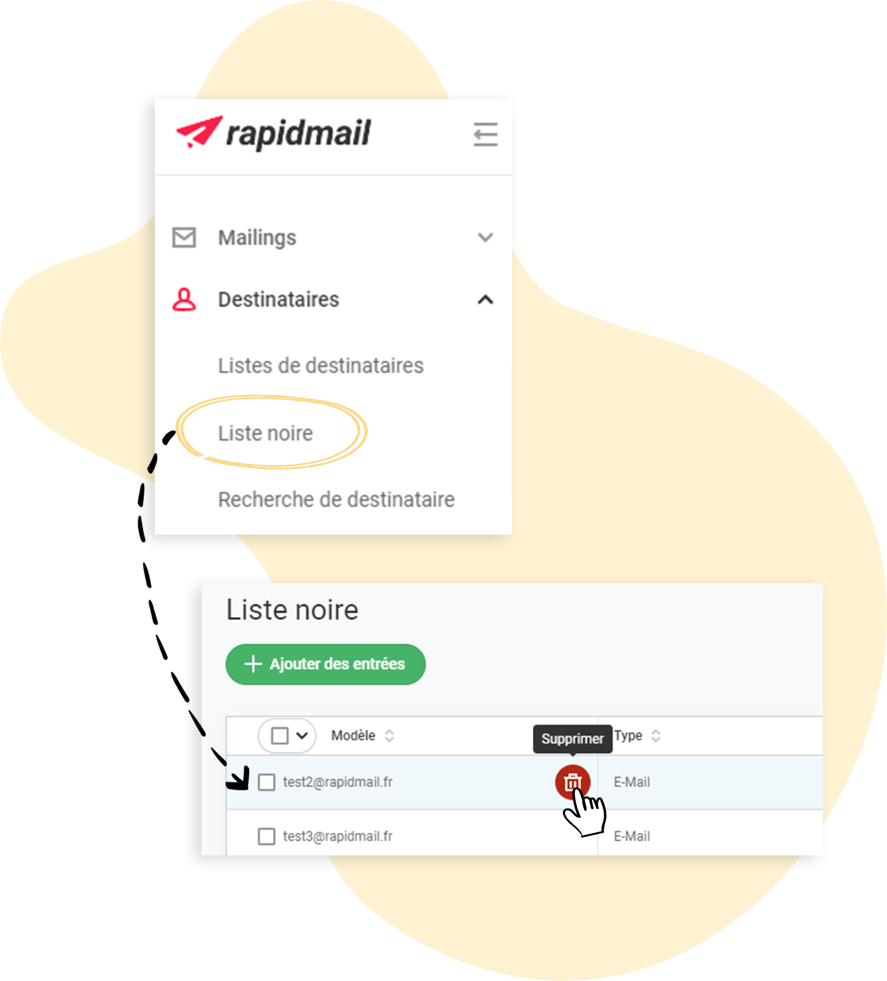Supprimer un contact individuel de la liste noire rapidmail