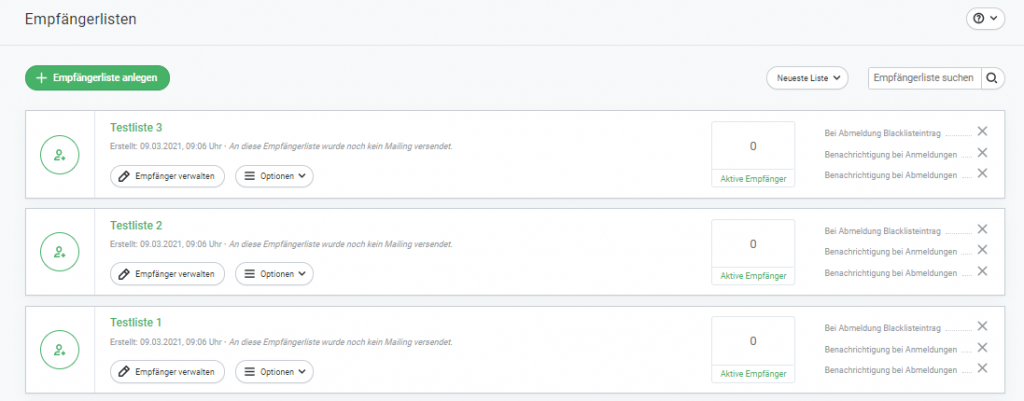 Empfängerlisten in rapidmail anlegen