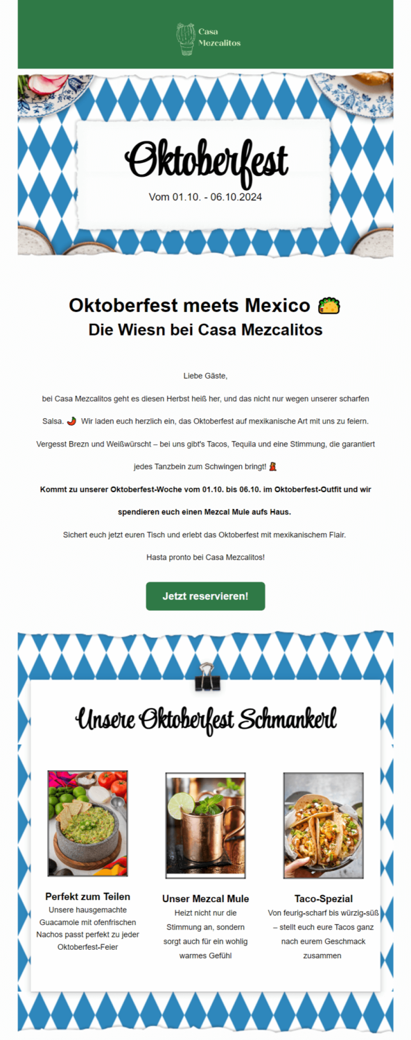 Herbstlicher Newsletter eines Restaurants zum Oktoberfest