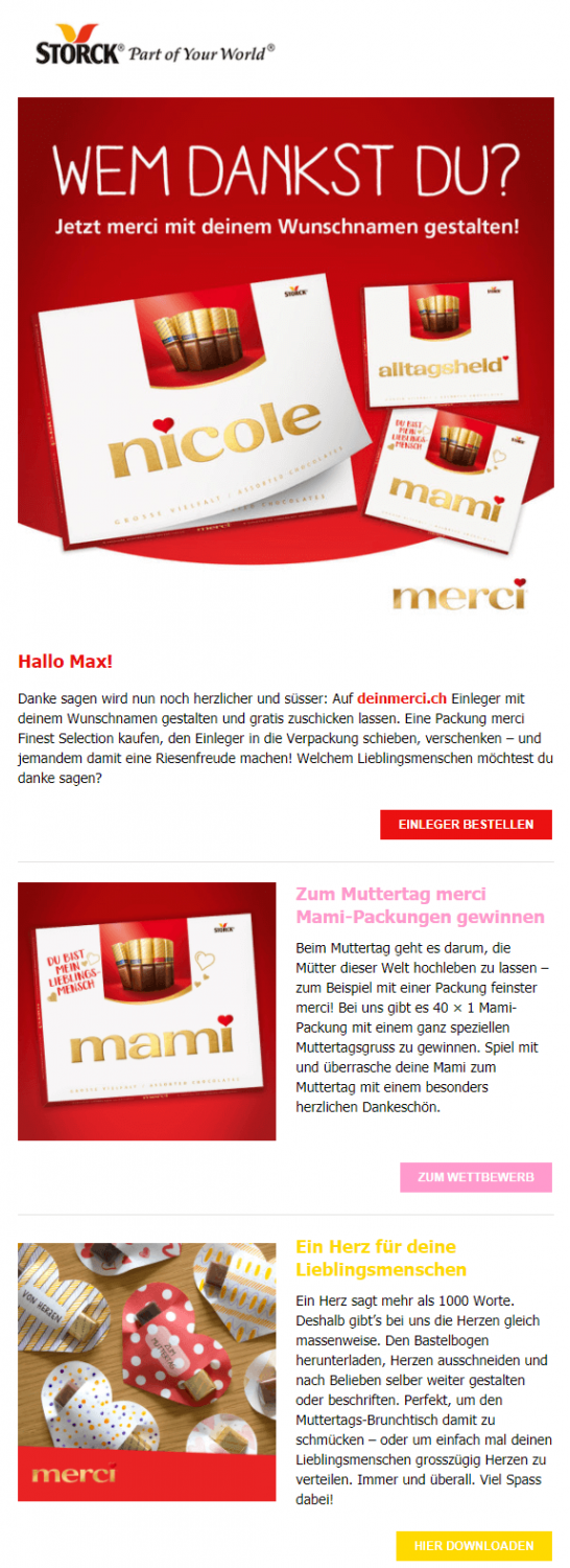 Newsletterbeispiel Storck Muttertag