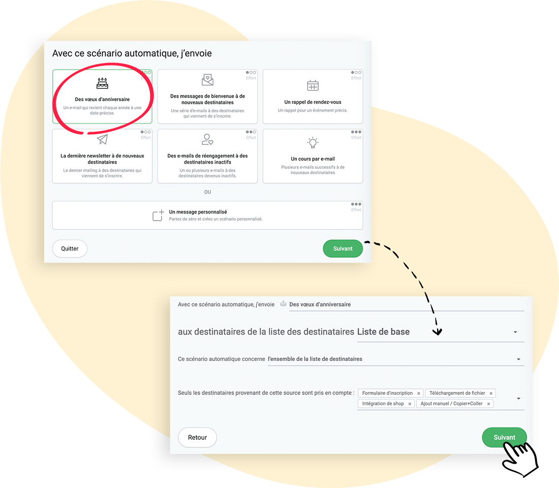 Cas d'utilisation Vœux d'anniversaire et Préférences