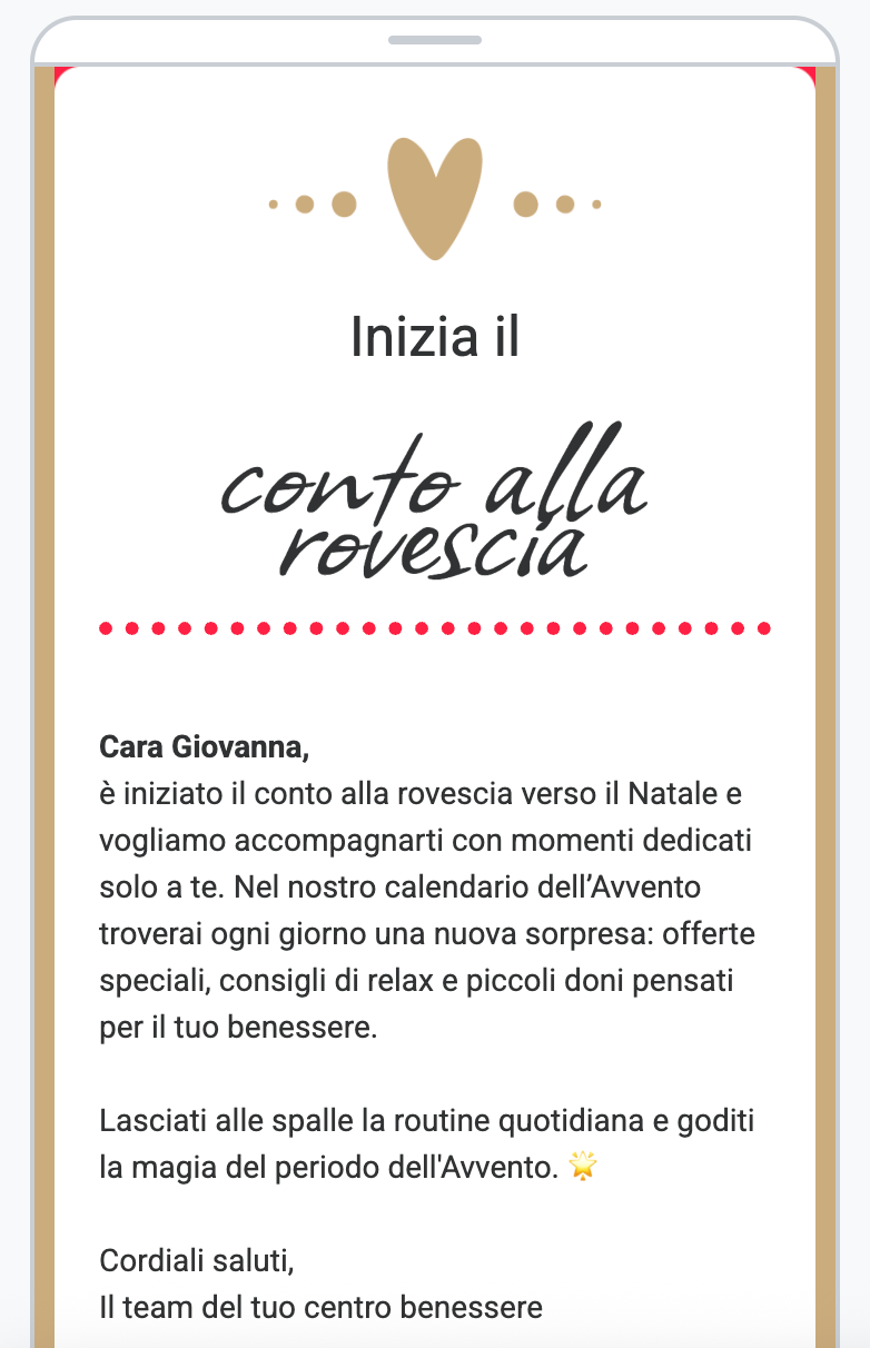 Esempio di newsletter visualizzata da uno smartphone
