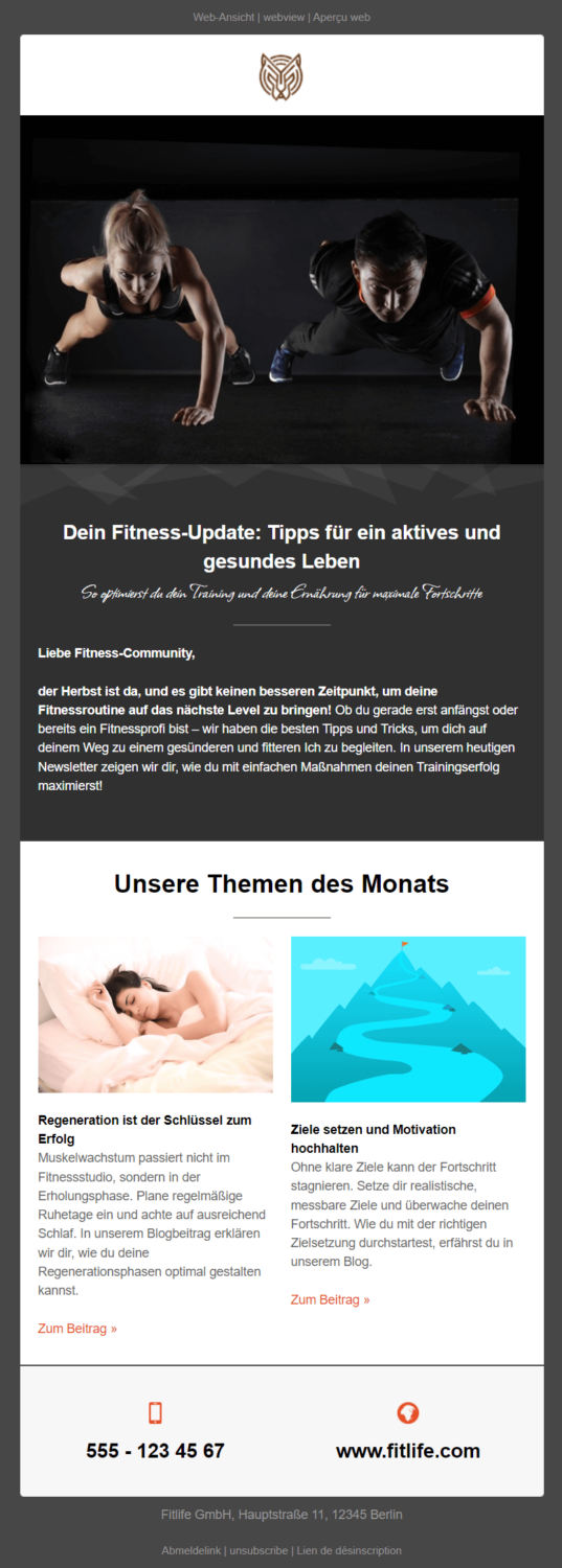 Motivierender Newsletter des Fitnessblogs FitLife