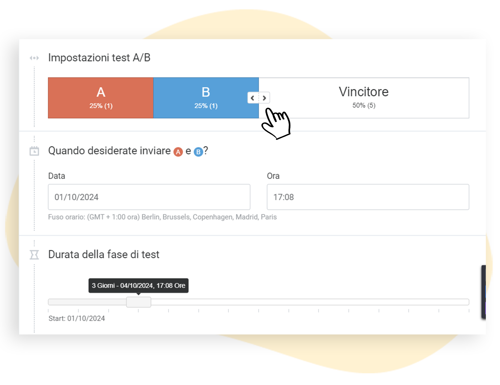 Impostazioni finali del test A/B prima della spedizione