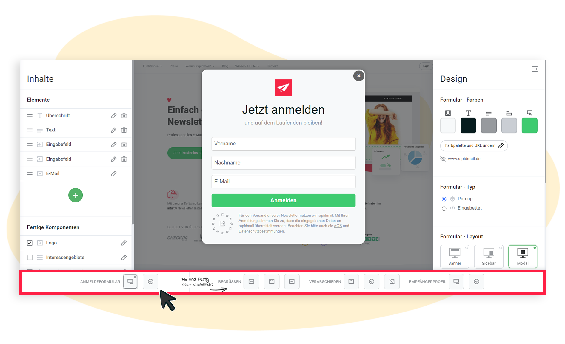 Die Schnellzugriffsleiste im Formular-Editor wird gezeigt