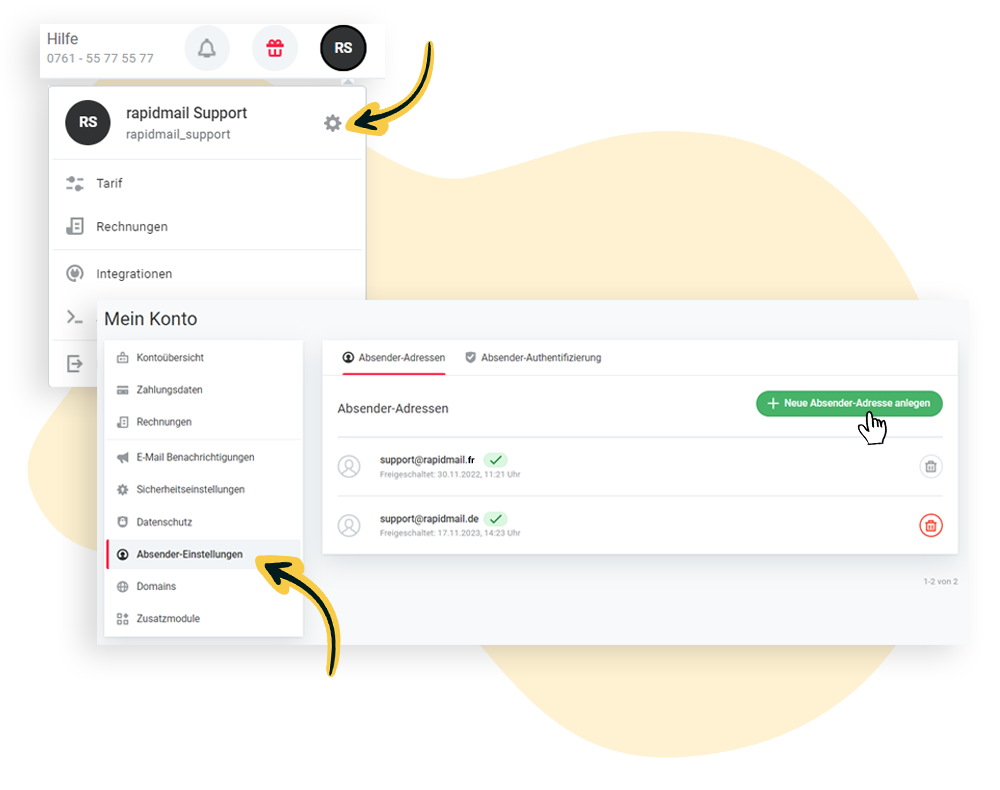 absender-einstellungen aufrufen